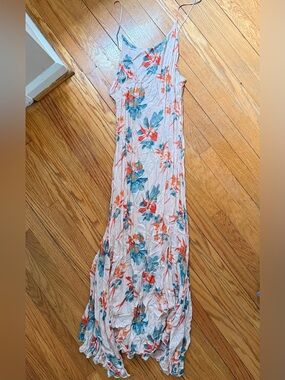 Free People Peach Maxi Dress with Peach & Teal Floral Print